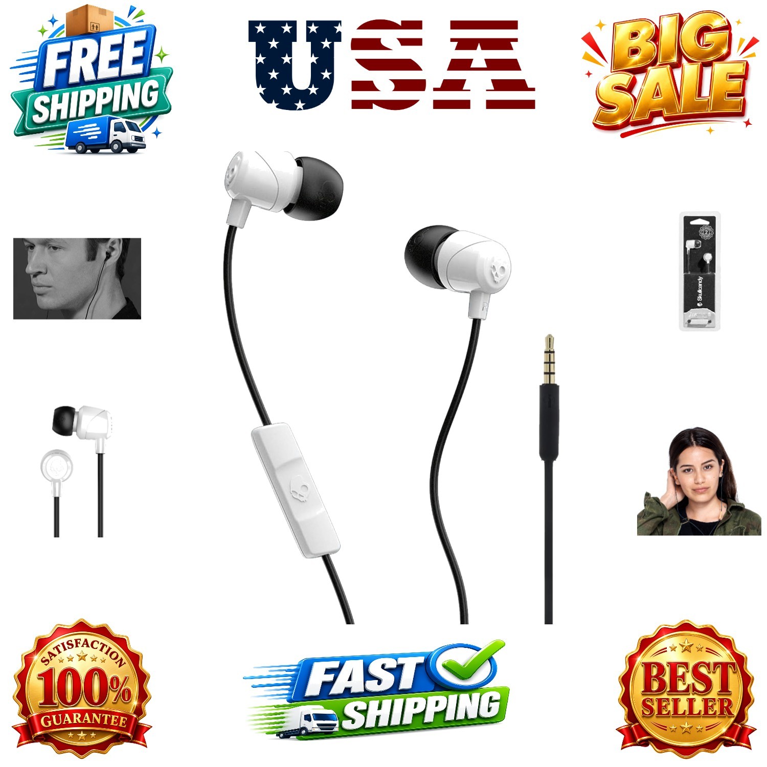 Jib Wired Earbuds with 3.5mm AUX Plug, Noise Isolating Fit, in-Line Microphon…