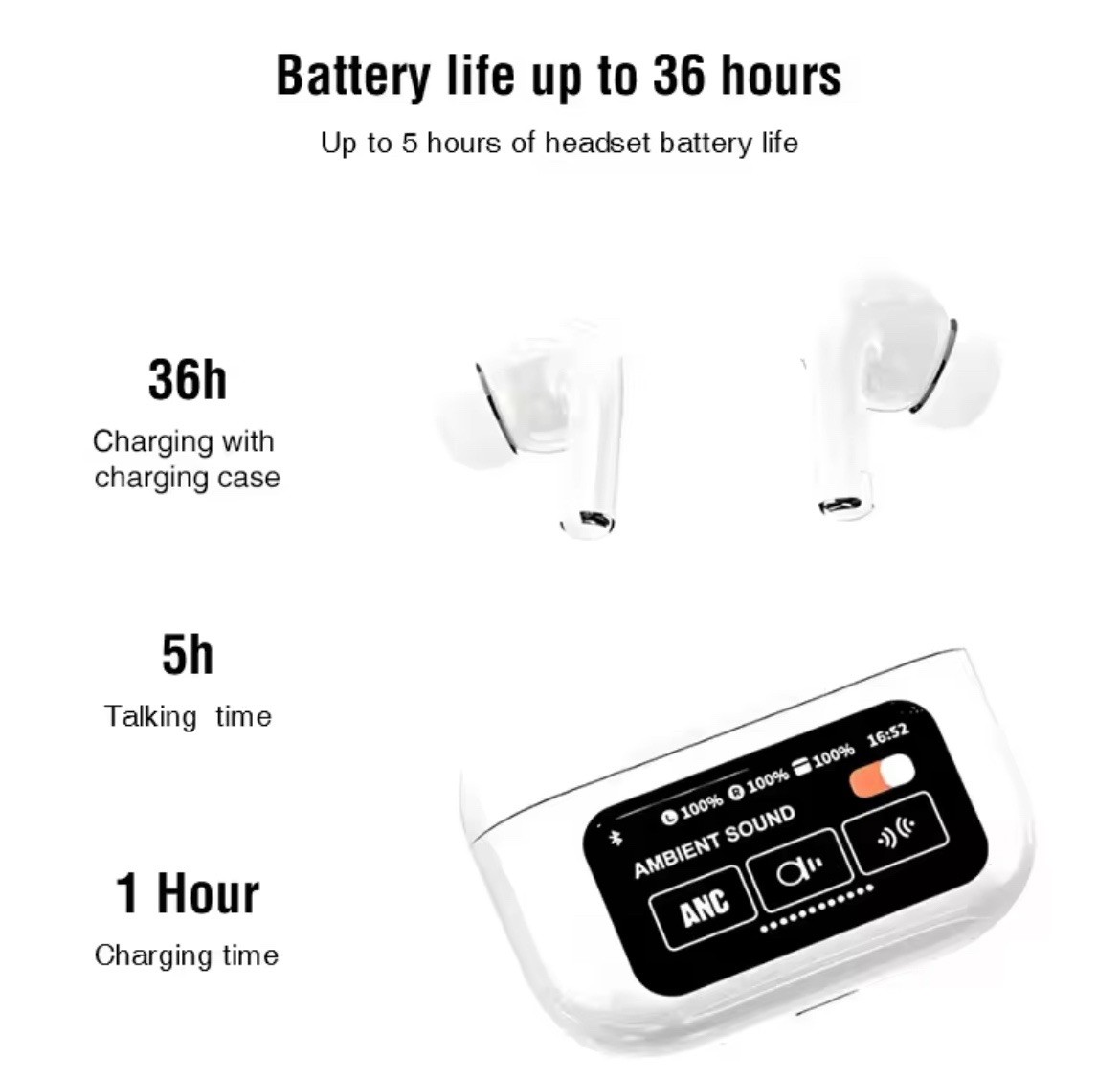 A9 Wireless Earbuds noise cancelling bluetooth Smart touch screen Waterproof