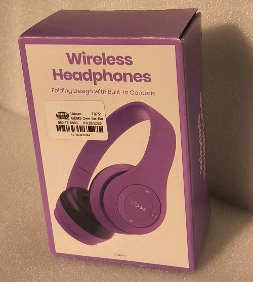 GEMS Wireless Headphones Folding Compact Design, 6hr Battery, Purple, Micro USB