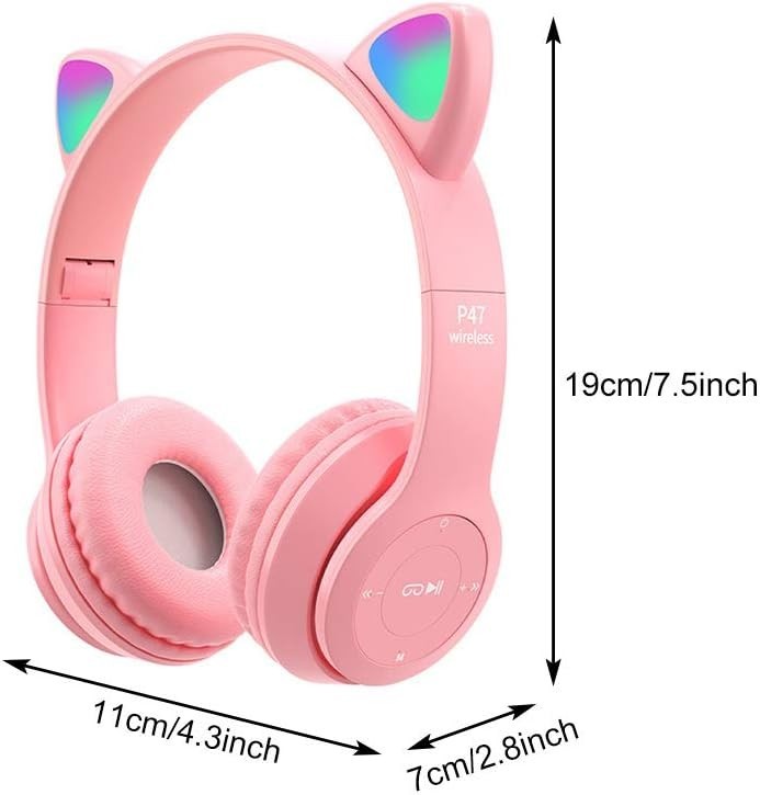 Foldable Cat Ear Bluetooth Headphones with LED Lights – Ideal Gift for Everyone