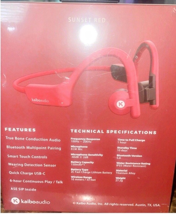 Kaibo Verse Plus – Bone Conduction Headphones (Red)New Sealed 🔥 Red