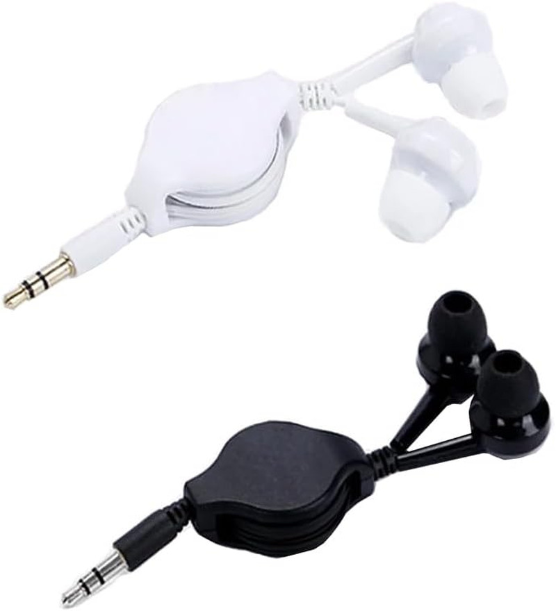 2 Pack Retractable Earbuds Wired Earphone Portable 3.5Mm Plug Stereo In-Ear Head
