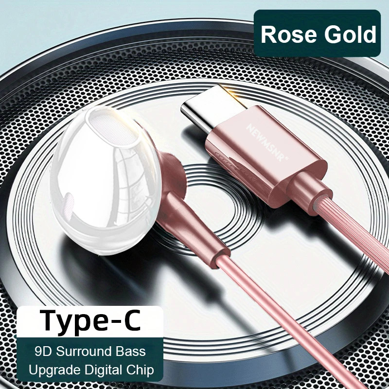 9D Surround Bass Type C&3.5Mm Headphones Wired Control Headset with HD Mic Earbu