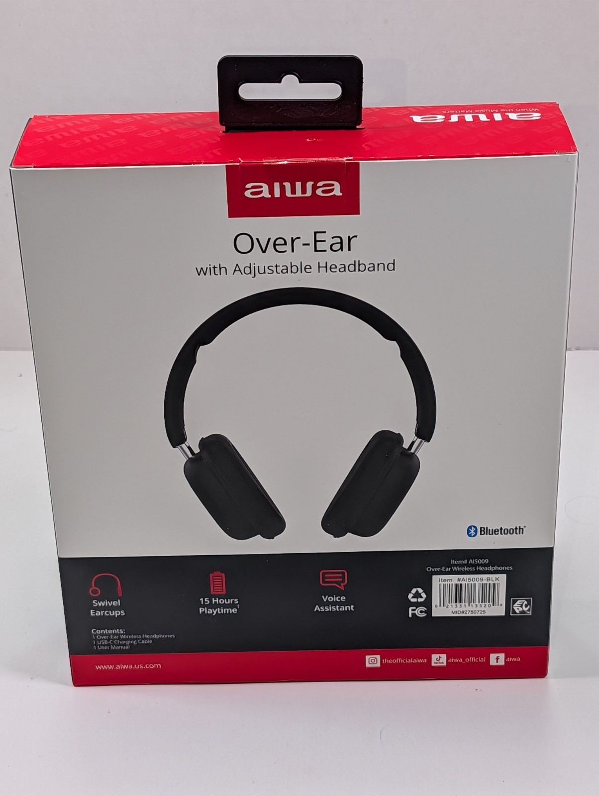 Aiwa Bluetooth Over-Ear Wireless Headphones w/ Adjustable Headband, 15H Playtime