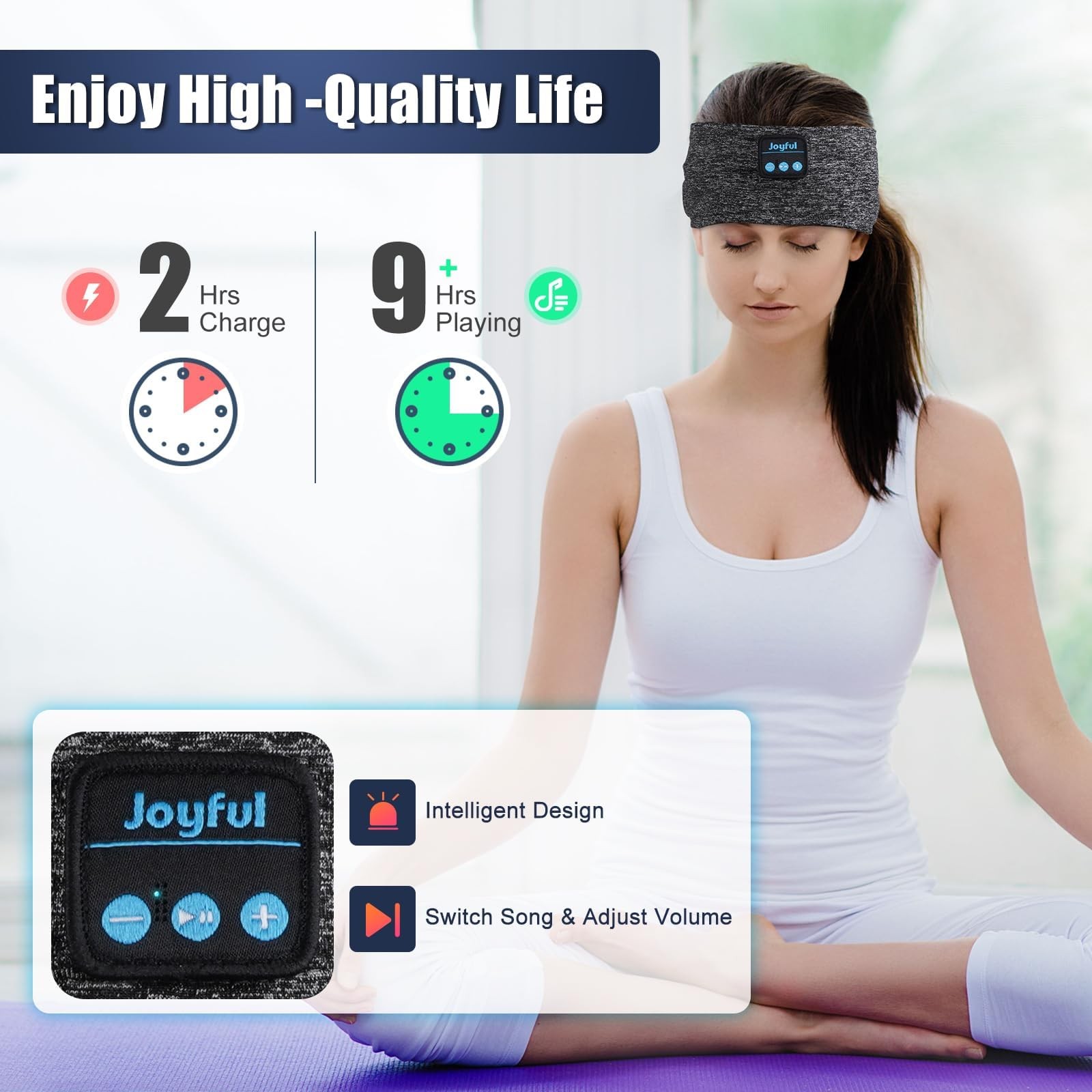 Sleep Headphones Bluetooth 5.3 Headband, Sports 1 Count (Pack of 1), Grey