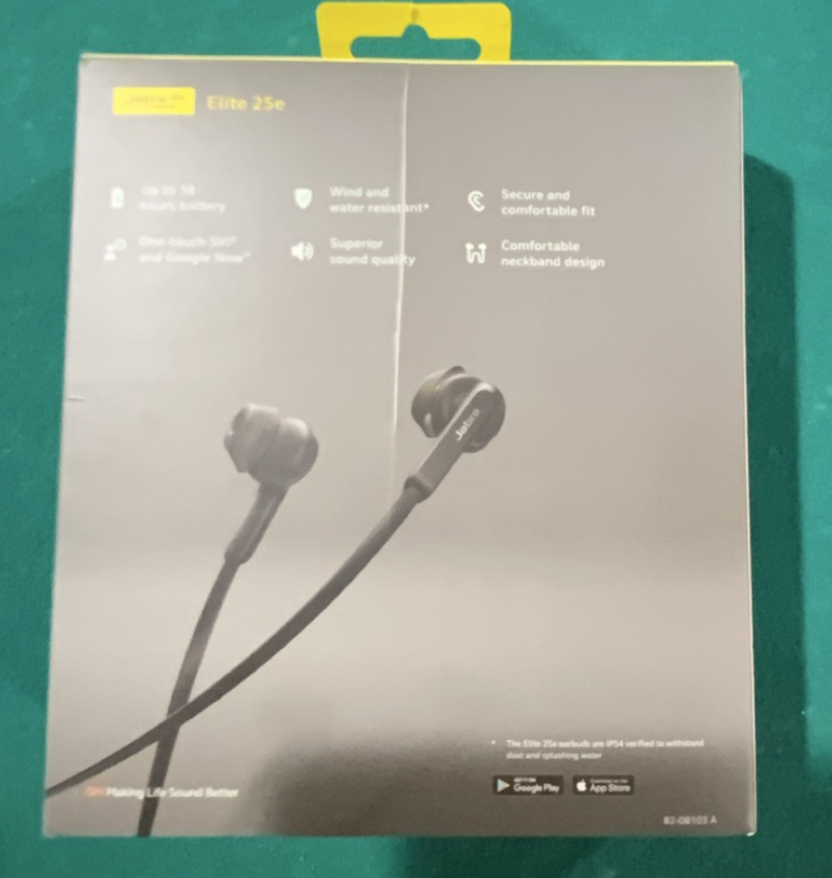 Jabra Elite 25e Neckband Bluetooth Headphones, Black, Wind & Water Resistant, 1…