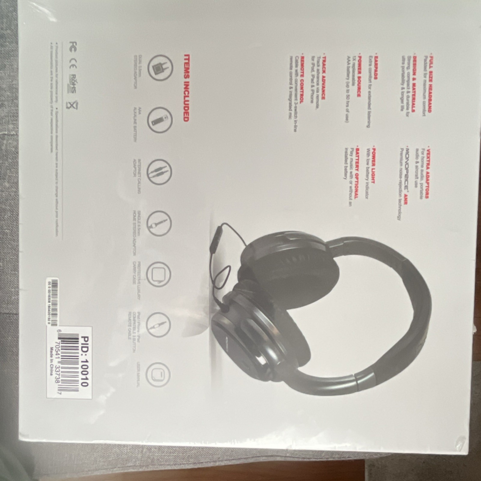 Monoprice ANR RF Headphones 40mm Driver Active Noise Cancellation Black 10010