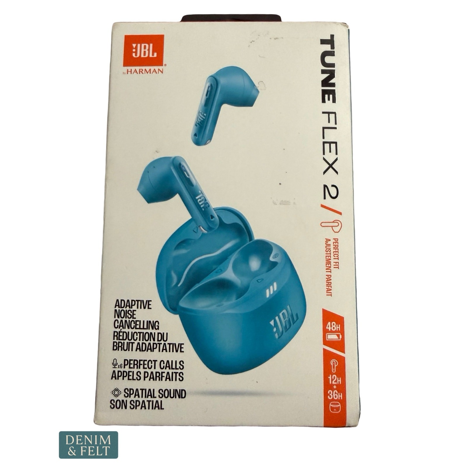 NEW JBL Tune Flex 2 Wireless Earbuds Teal ANC Noise Cancelling 48Hr Battery IP54