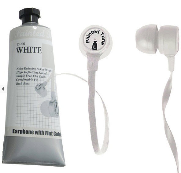 Painted Tunes Pure White Stereo Earbuds with Tangle Free Cord USA Seller