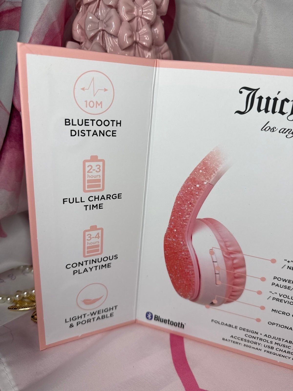 Viral Juicy Couture Pink Glitter Wireless Headphones