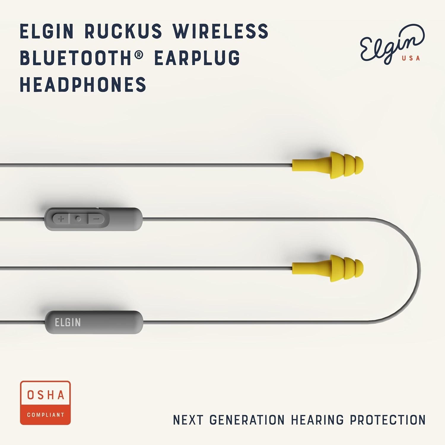 Elgin Ruckus Wireless Bluetooth Earplug Headphones, 25 dB NRR, Noise Orange