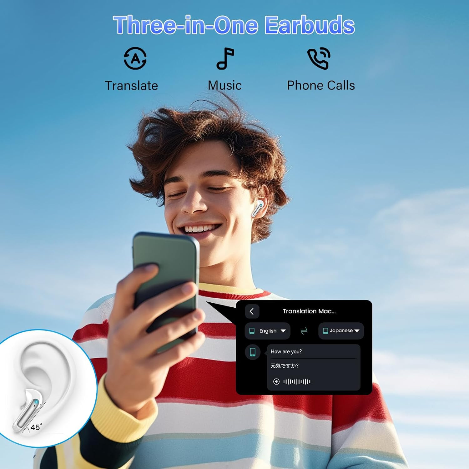AI Translation Earbuds Real Time Voice Translator Device with Audio & Video Call
