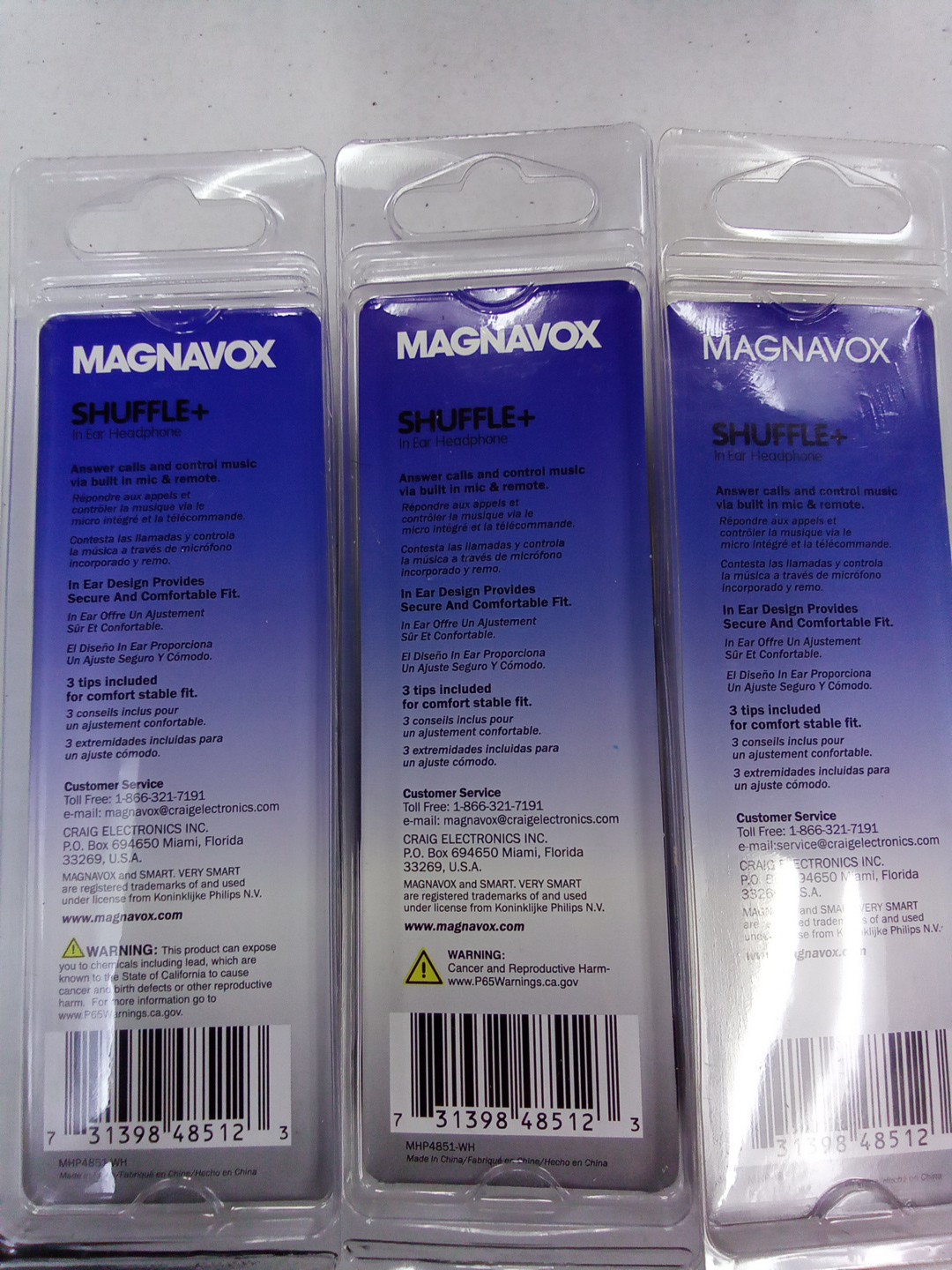 Magnavox Shuffle+ In Ear Headphones w/ Handsfree Mic & Music Control, White 3 Pc