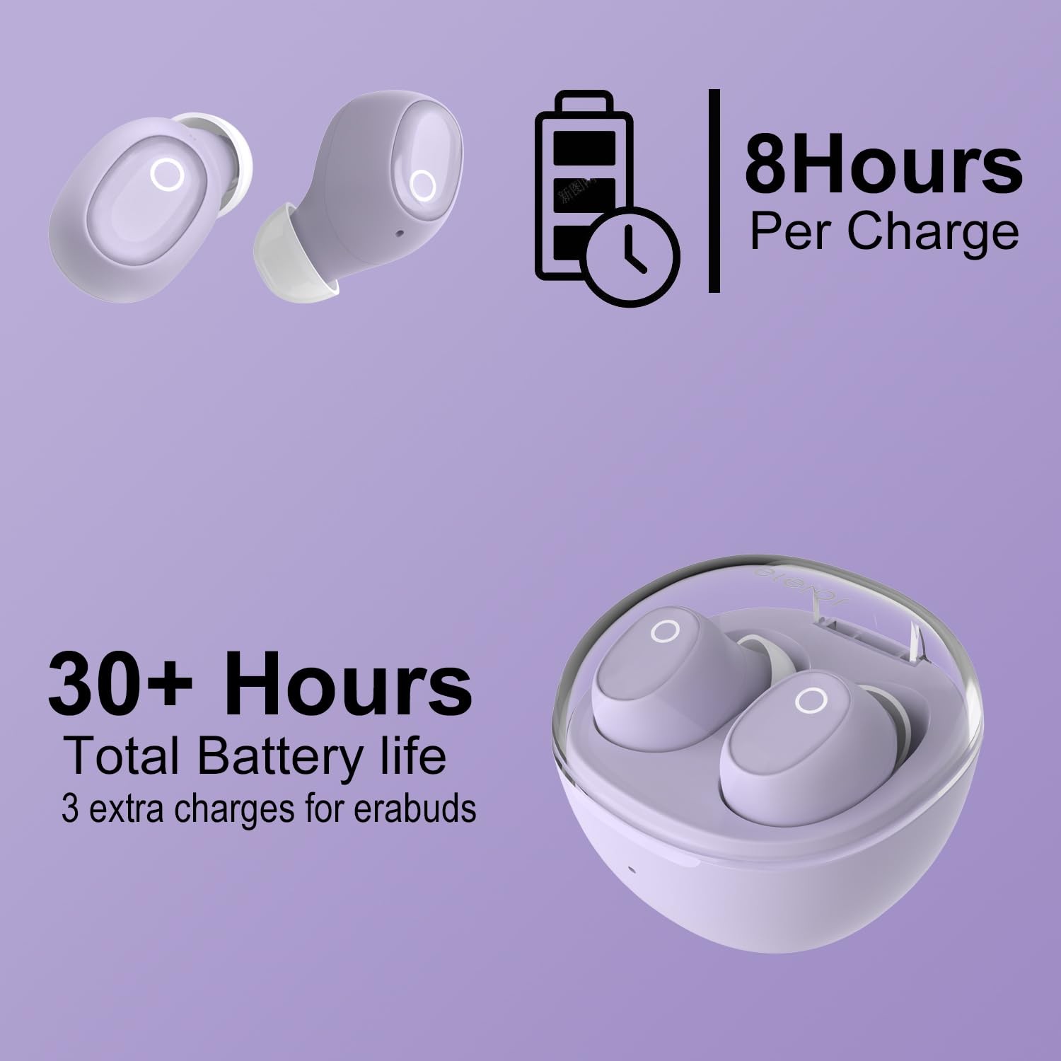 Eleror Wireless Small Ears Women Men Purple Bluetooth Small Ear Canals Mini Ear