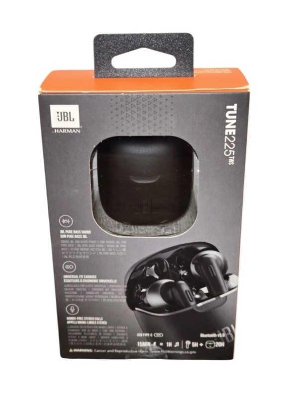 JBL Tune 225TWS Black True Wireless Bluetooth Earbuds JBLT225TWS New Sealed