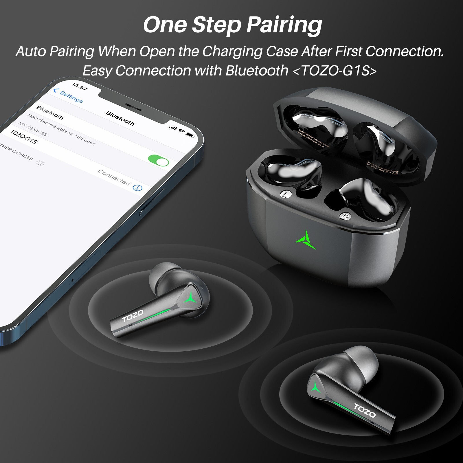 TOZO G1S In-Ear Earbuds Bluetooth 5.3 Wireless Gaming Headset with Microphone