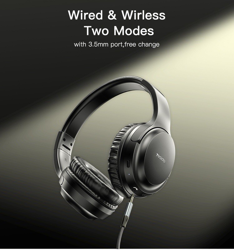 Bluetooth Wireless Headphones, 40mm, Foldaway, Black, 3.5mm Jack