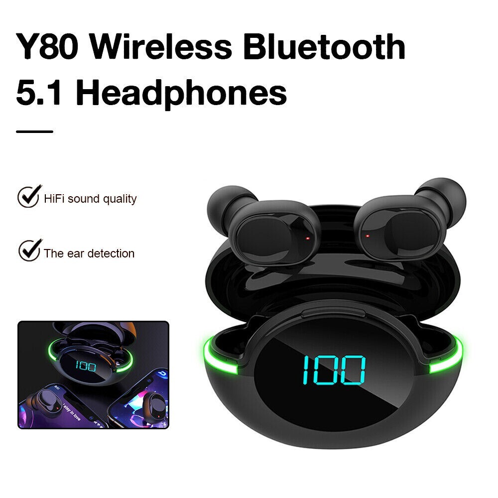 Wireless Bluetooth 5.1 Headphones Earphones Earbuds ear Y80 TWS SHIP FROM USA