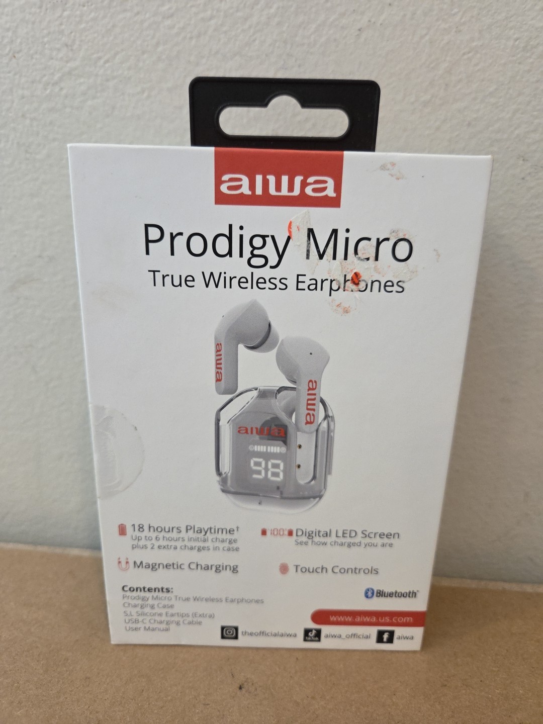 Aiwa Prodigy Micro True Wireless Earphones LED Screen Touch Controls 19 Hrs NEW