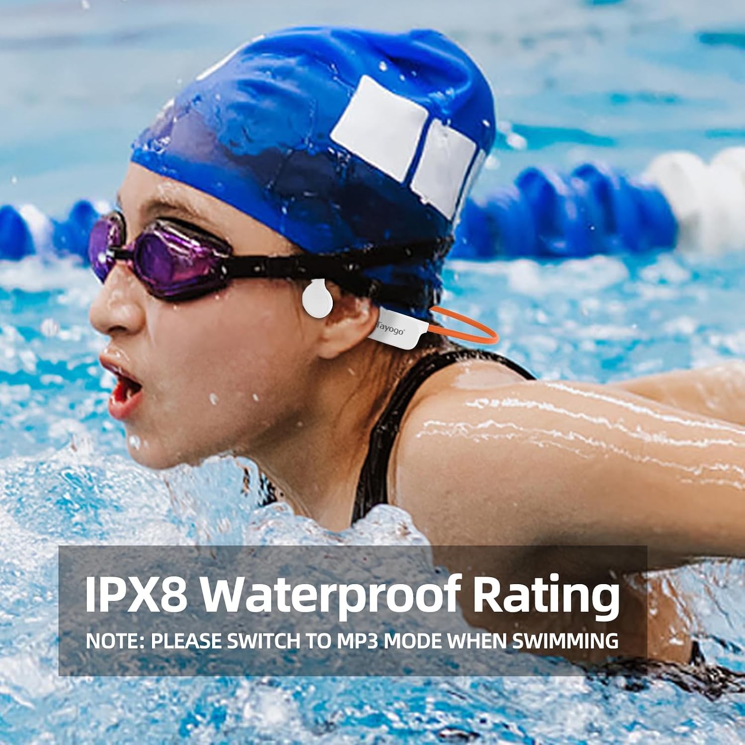 IPX8 Waterproof Bone Conduction Bluetooth Headphones, Open-Ear 3-in-1