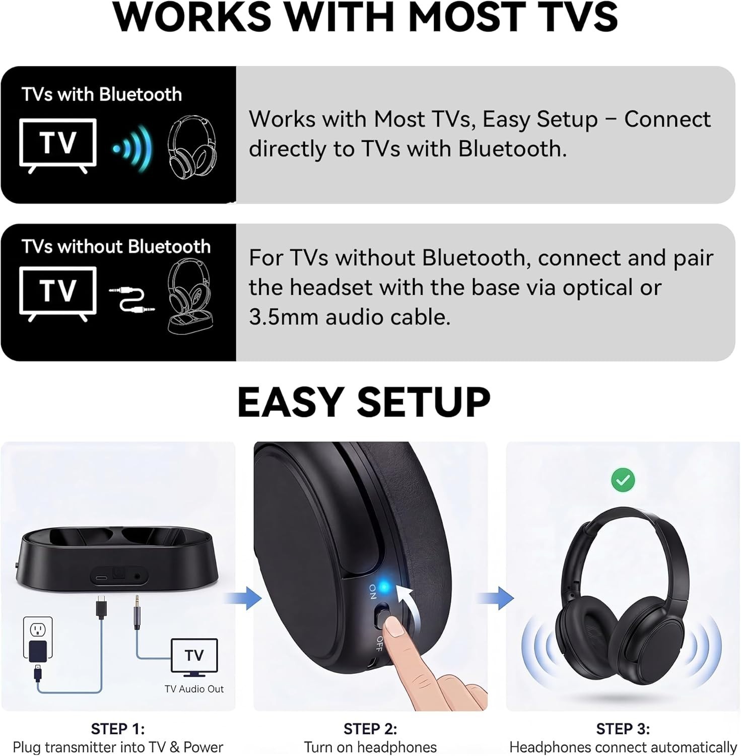 SWIITECH CH-211 BLUETOOTH WIRELESS HEADPHONES FOR TV CHARGING DOCK 45H PLAYTIME