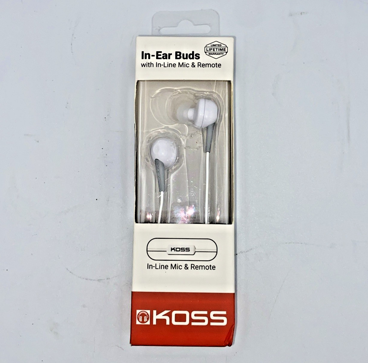 Koss White Stereo Earbuds Inline Mic and Remote 16-20kHz 4′ Cord from USA Seller