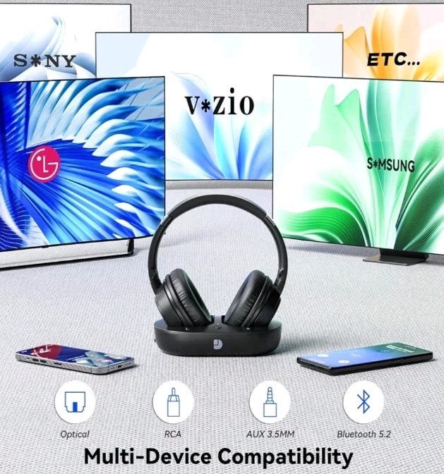 TV Headphones Wireless for Seniors / Privacy w Charging Base New Excellent Audio