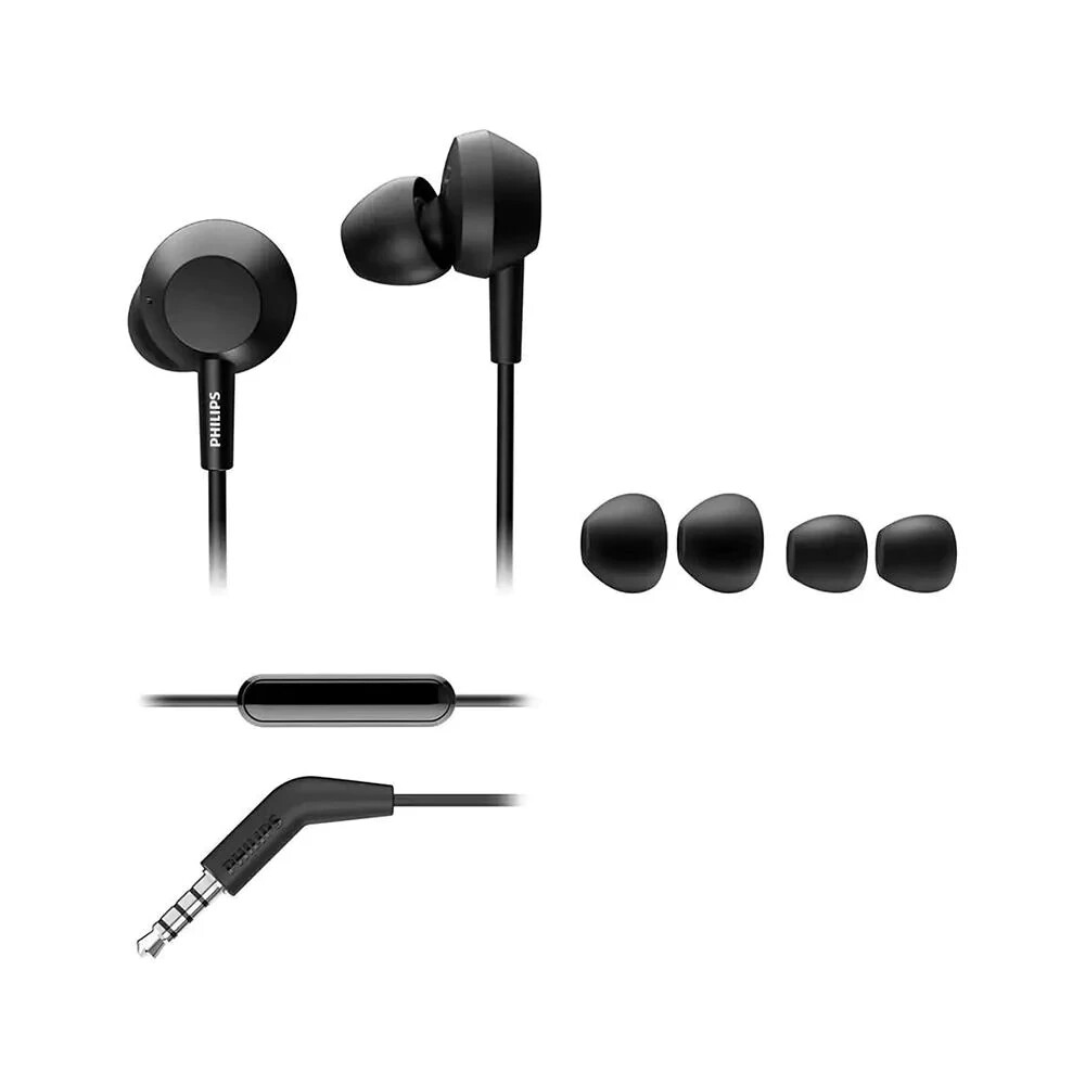 Philips TAE4105 Wired In-Ear Headphones with Microphone for Phone Earbuds, Black
