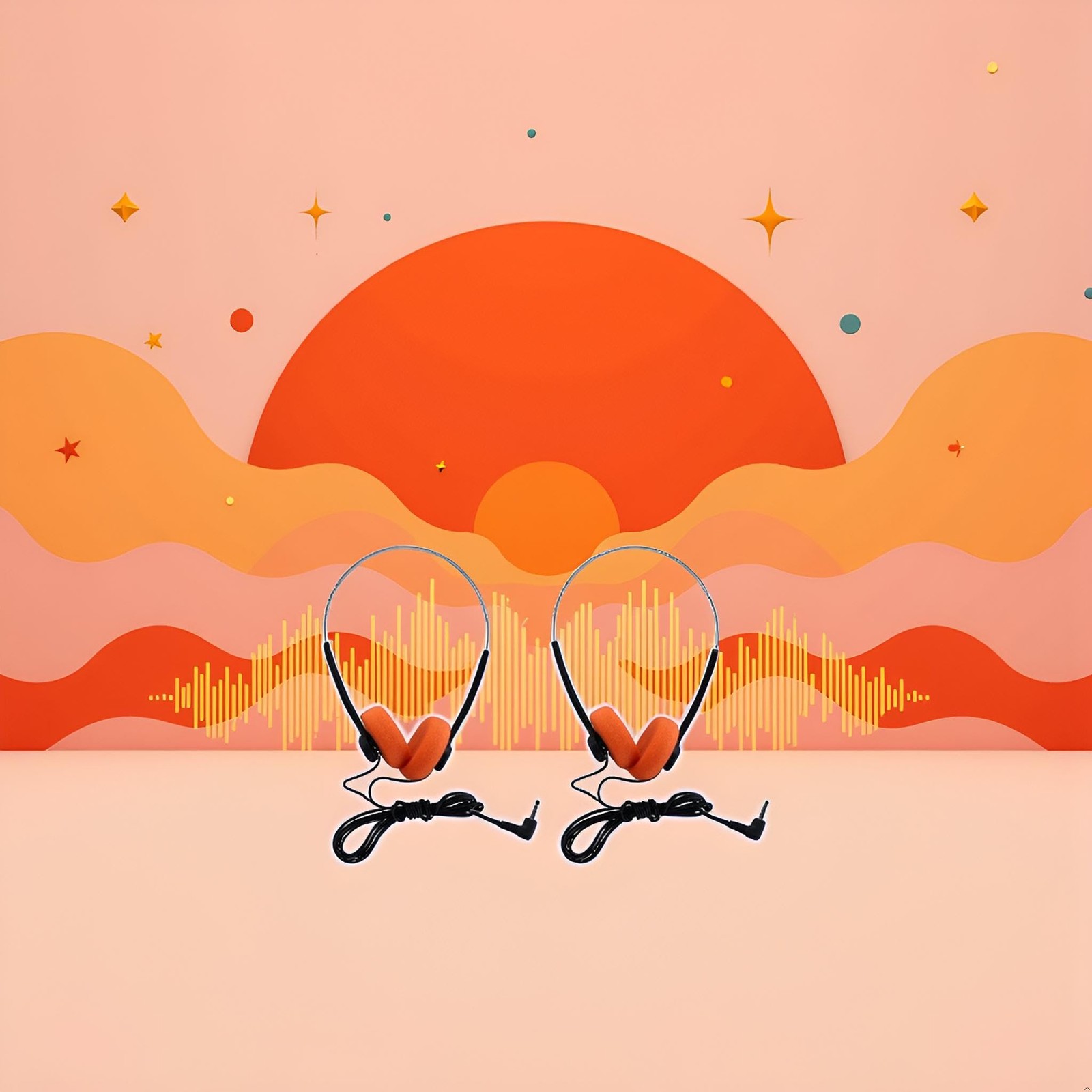 2Pcs Orange Retro On-Ear Headphones,Wired Stereo Headphones, Walkman Headphone,