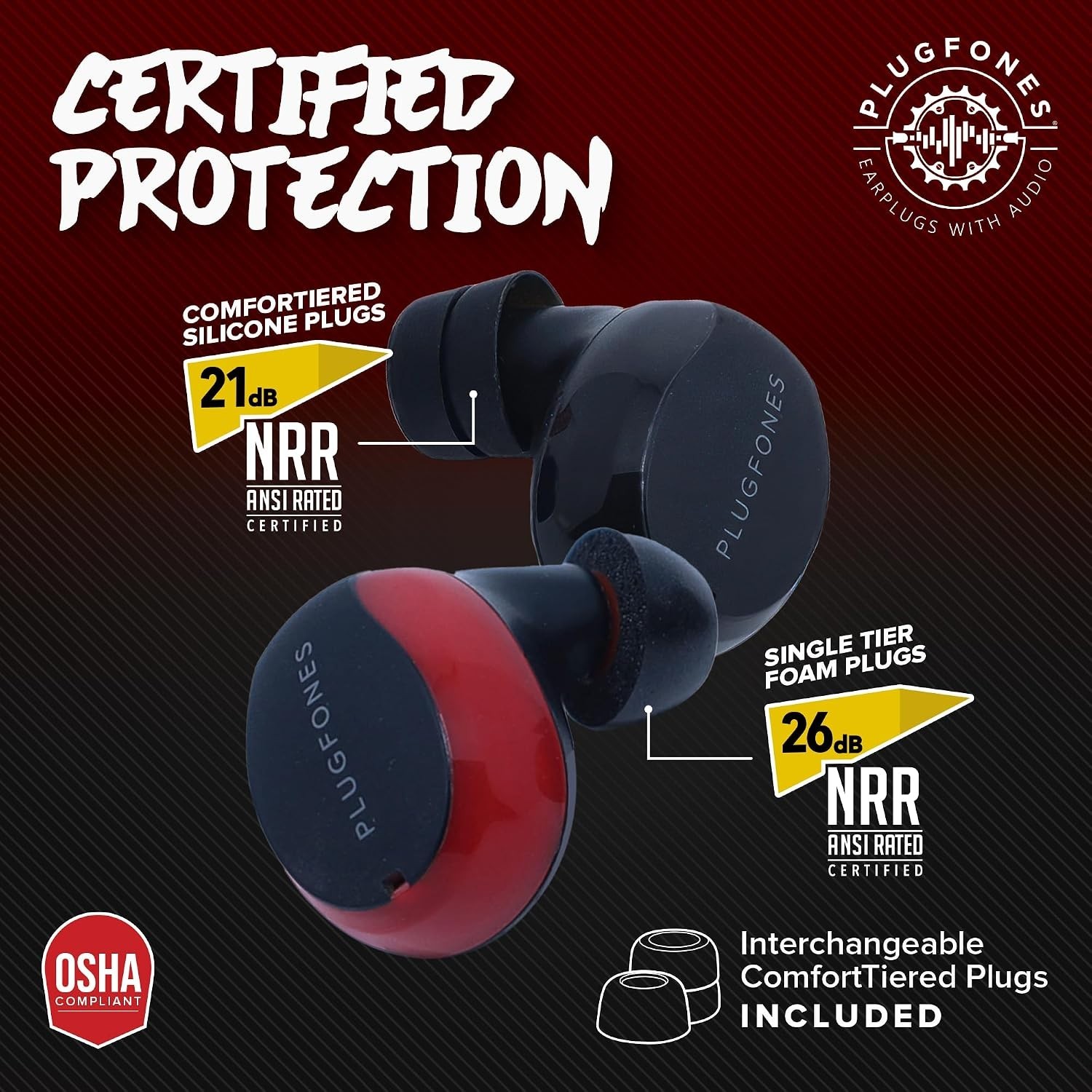 Plugfones Sovereign True Wireless Bluetooth Earplug Earbuds, 26dB NRR OSHA ANSI