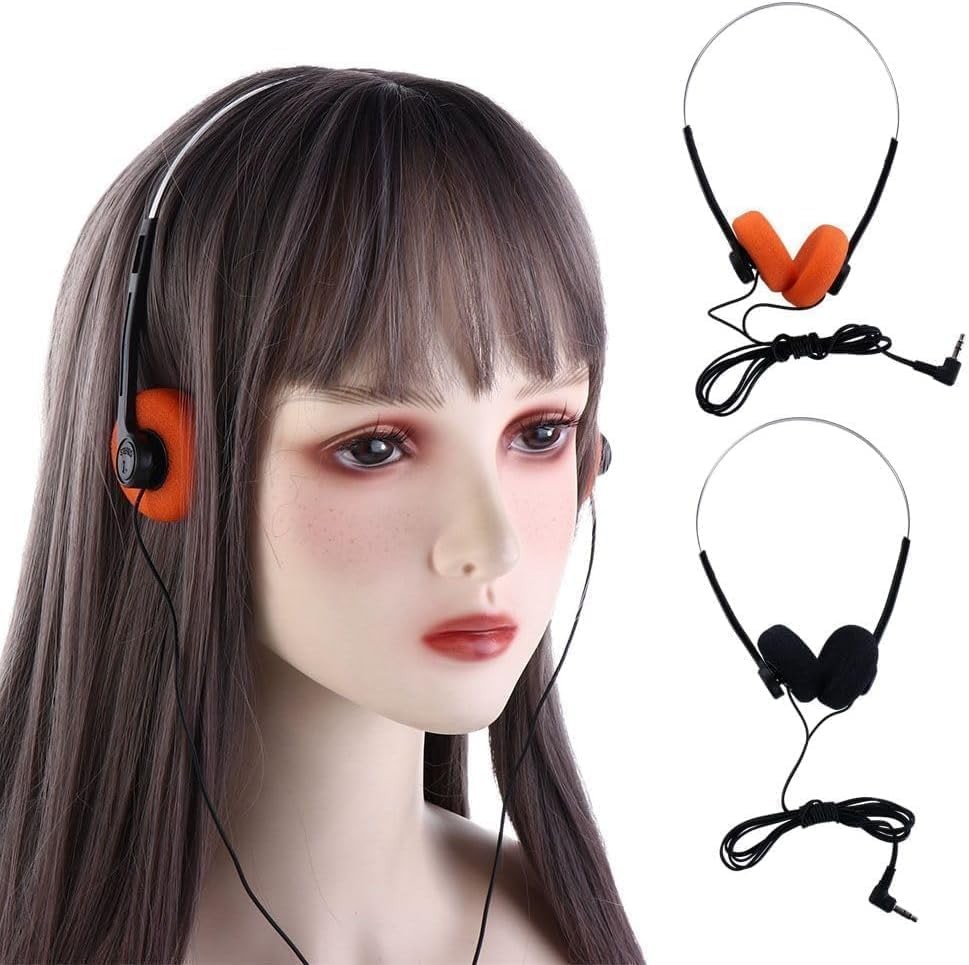 2Pcs Orange Retro On-Ear Headphones,Wired Stereo Headphones, Walkman Headphone,