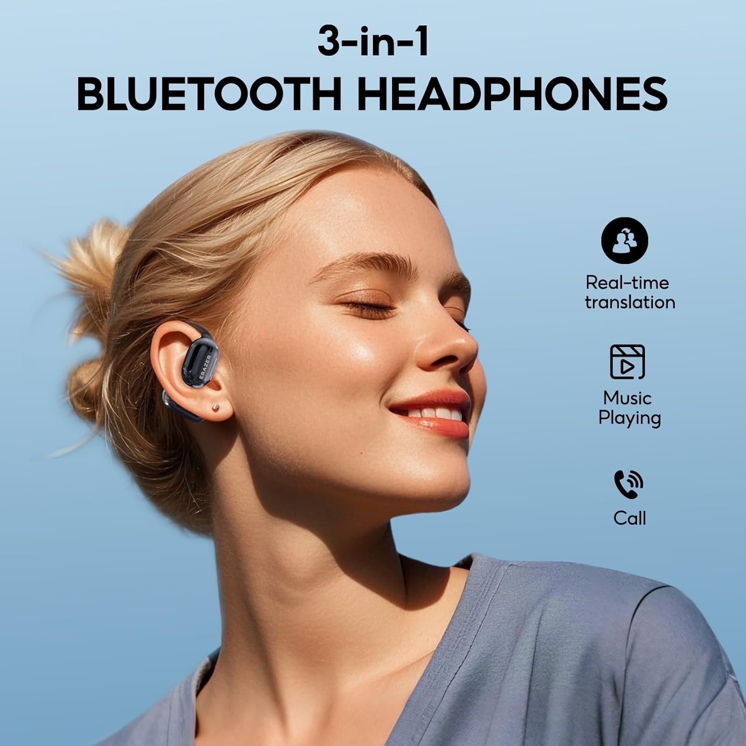 ERAZER Wireless Earbud XP2, Real Time Language Translator Over the Ear- White