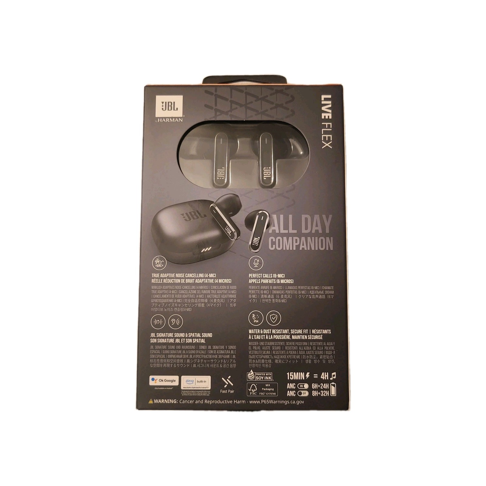 JBL Live Flex Perfect Fit Ear Buds Noise Cancelling, Wireless Charging New Open