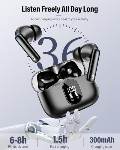 Wireless Earbuds, Bluetooth 5.4 Headphones Bass Stereo, Ear Buds with Black