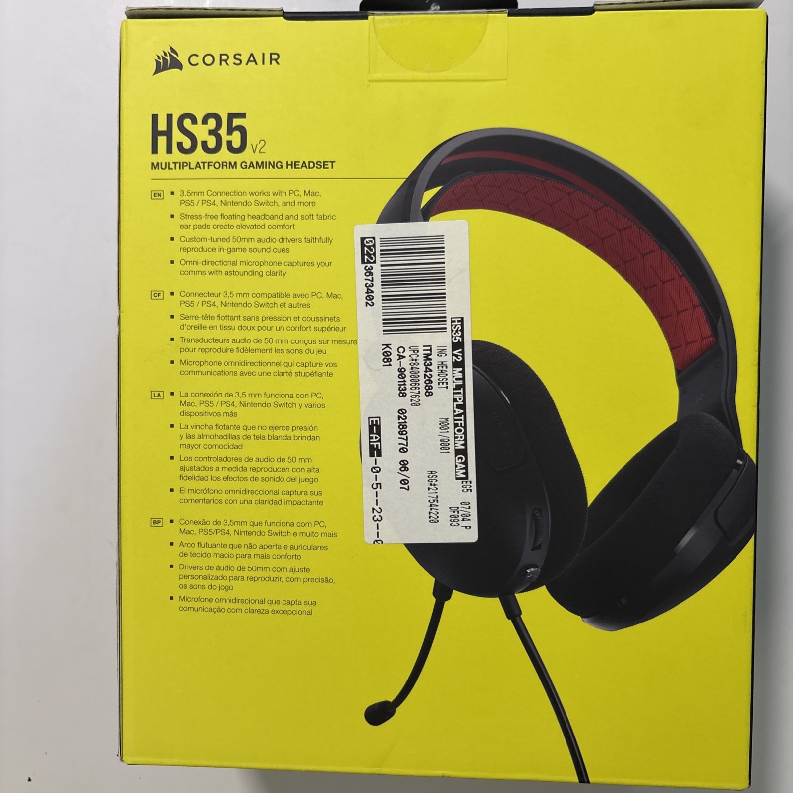 Corsair HS35 V2 Stereo Wire Multiplatform Gaming Headset Red With Mic NIB Sealed