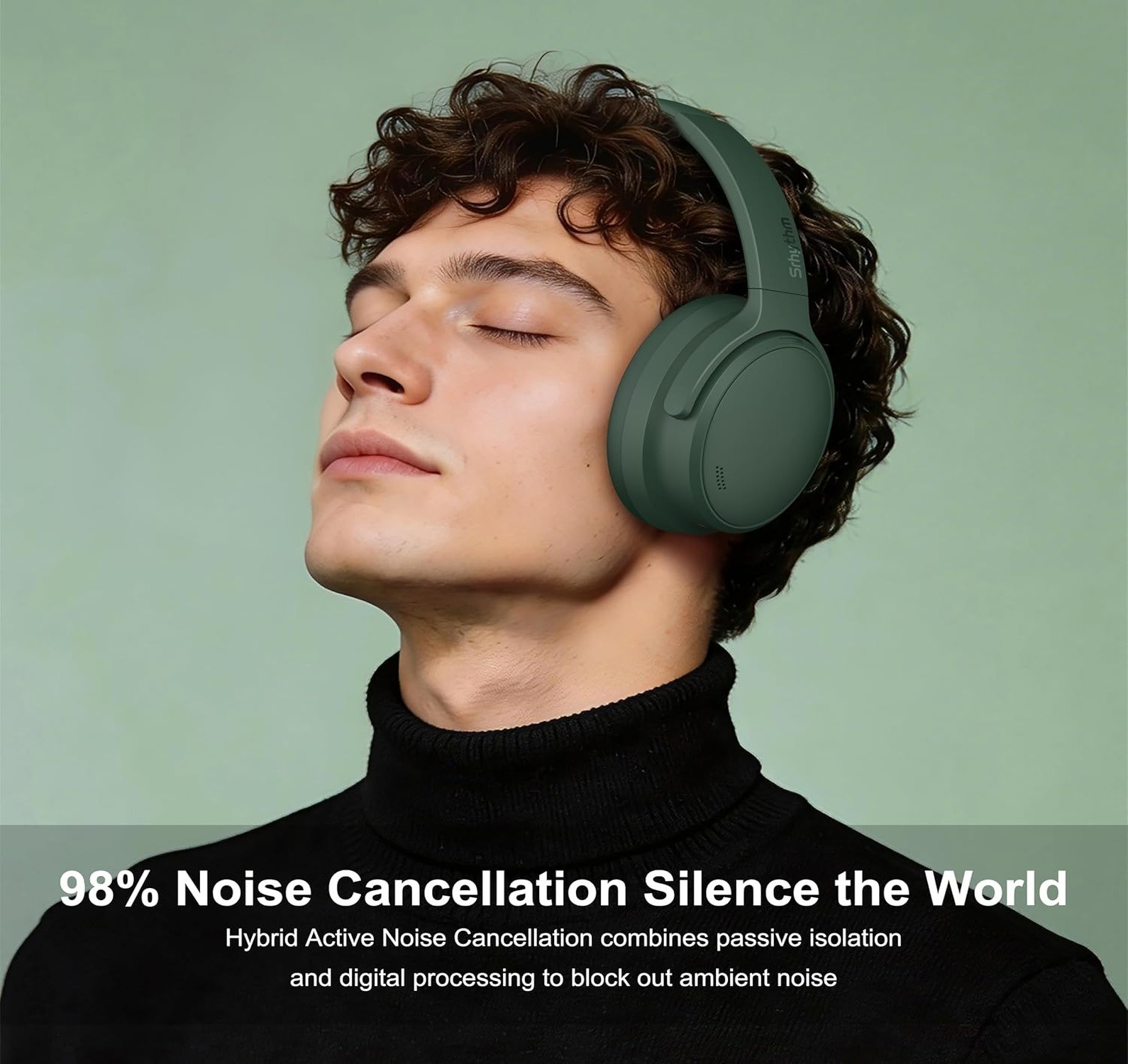 Bluetooth 6.0 ANC Headphones Over Ear 140H Playtime Spatial Audio ENC- Drk Green