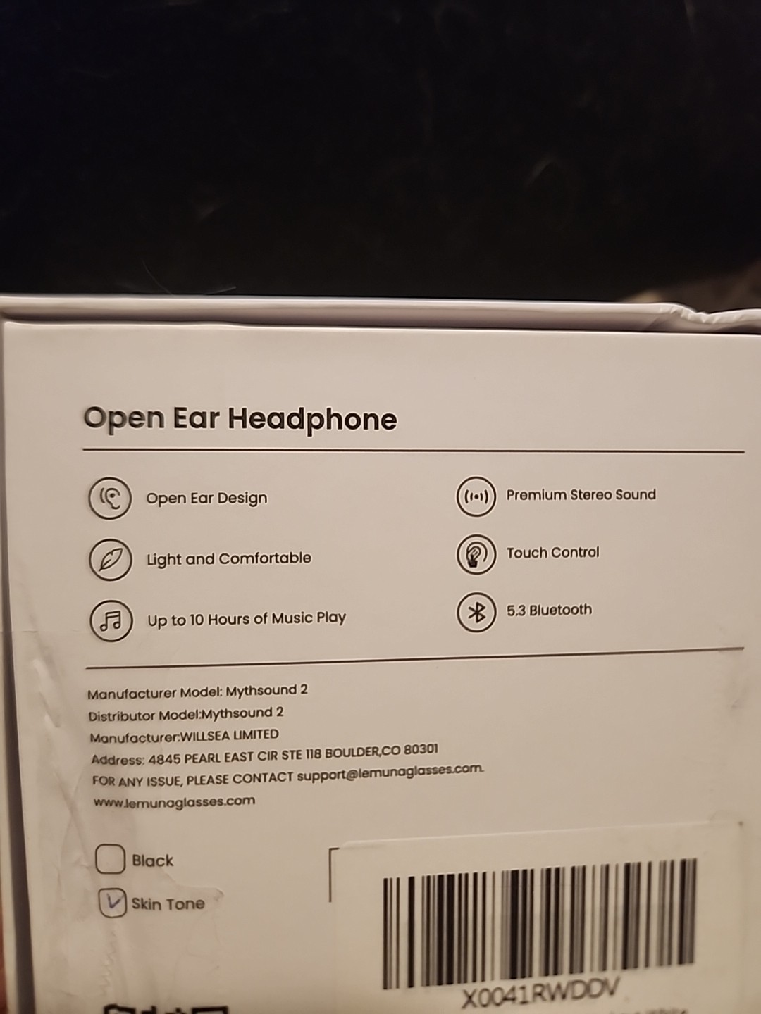 Lemuna Open Ear Headphone/White/ Wireless Mythsound 2 Bluetooth 10 Hours NIB