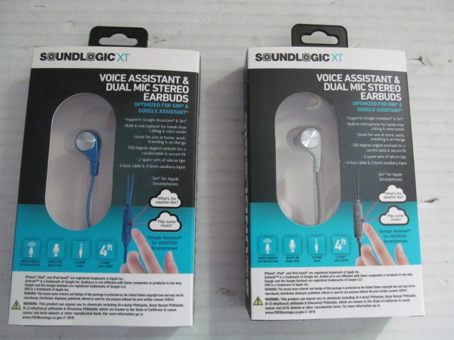 SoundlogicXT Voice Assistant & Dual Mic Stereo Earbuds, Choose Gray or Blue
