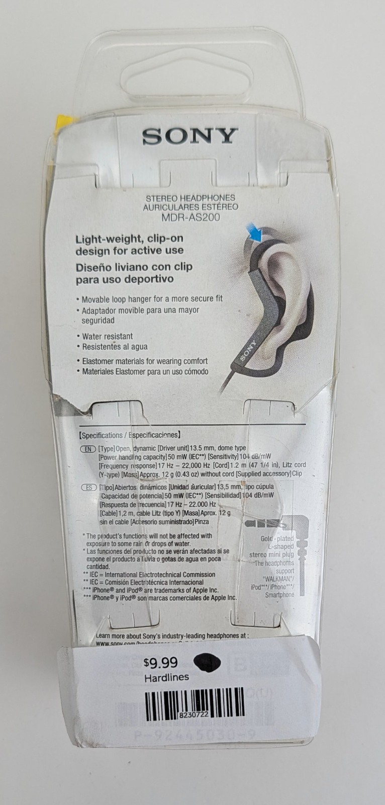 New Sony MDR-AS200 Sport Water Resistant Stereo Headphones Black – SEALED!