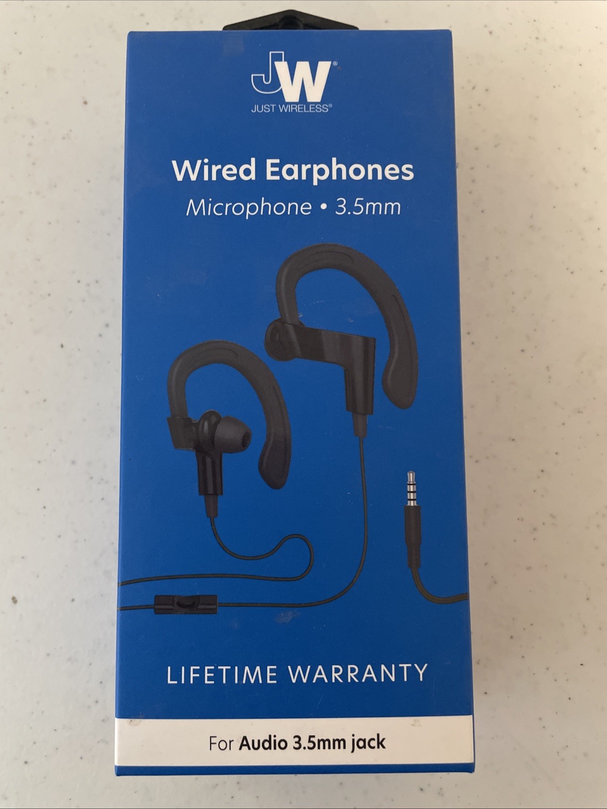 Just Wireless Stereo Wired Earhook Earbuds Headphones Microphone 3.5mm Black