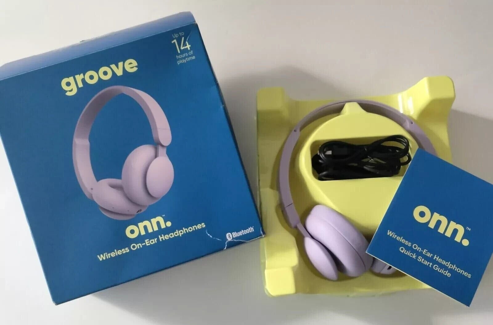 Groove Onn Headphones Bluetooth Wireless Lavender Purple 14hrs Playtime open box