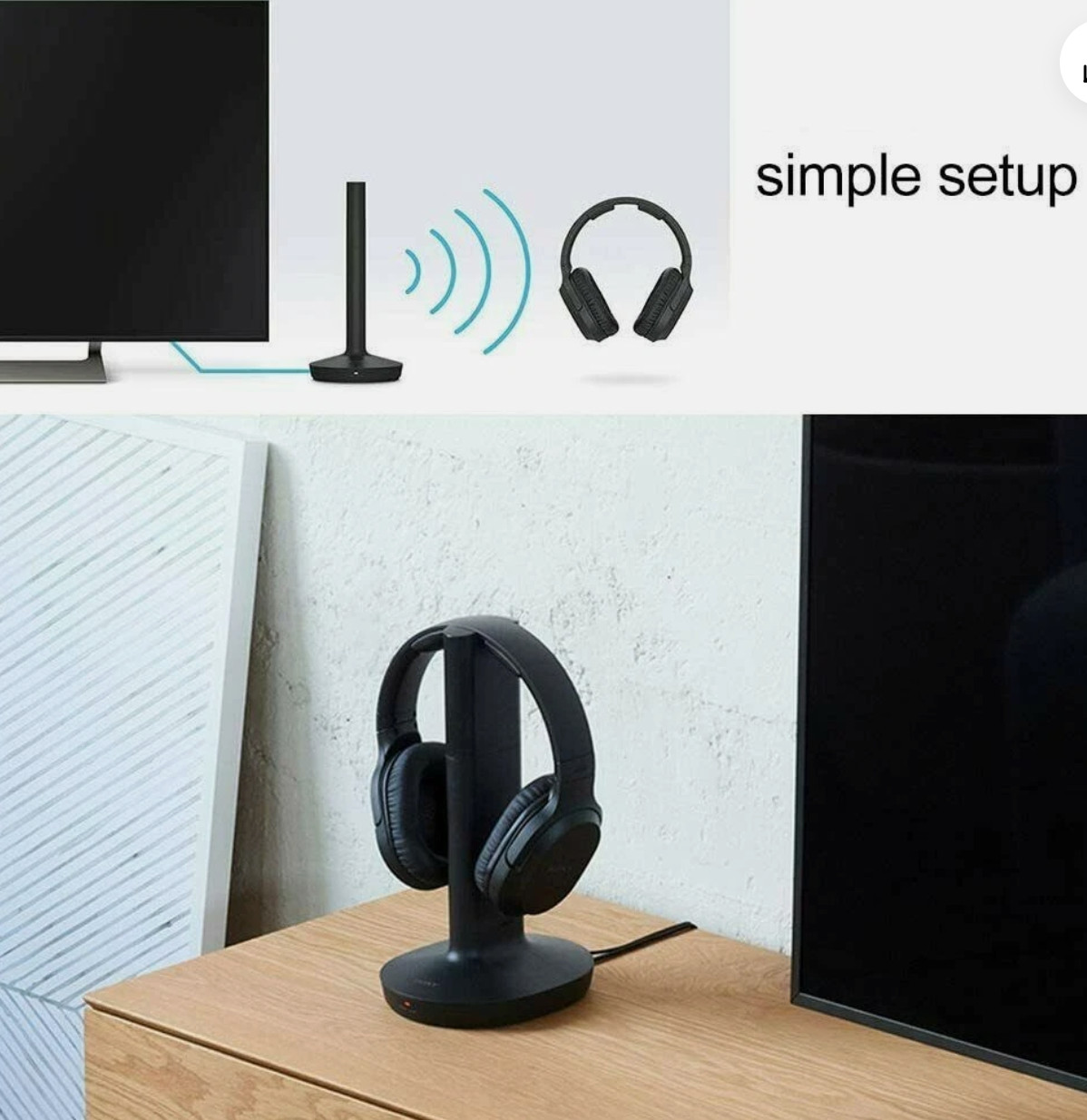 Sony WH-RF400 Wireless Headphone for TV Watching W Transmitter Dock Warm.