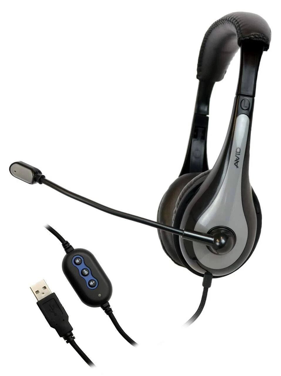 AVID Education AE-39 With Mic & Inline Controls Gray Stereo USB Wired Headphones
