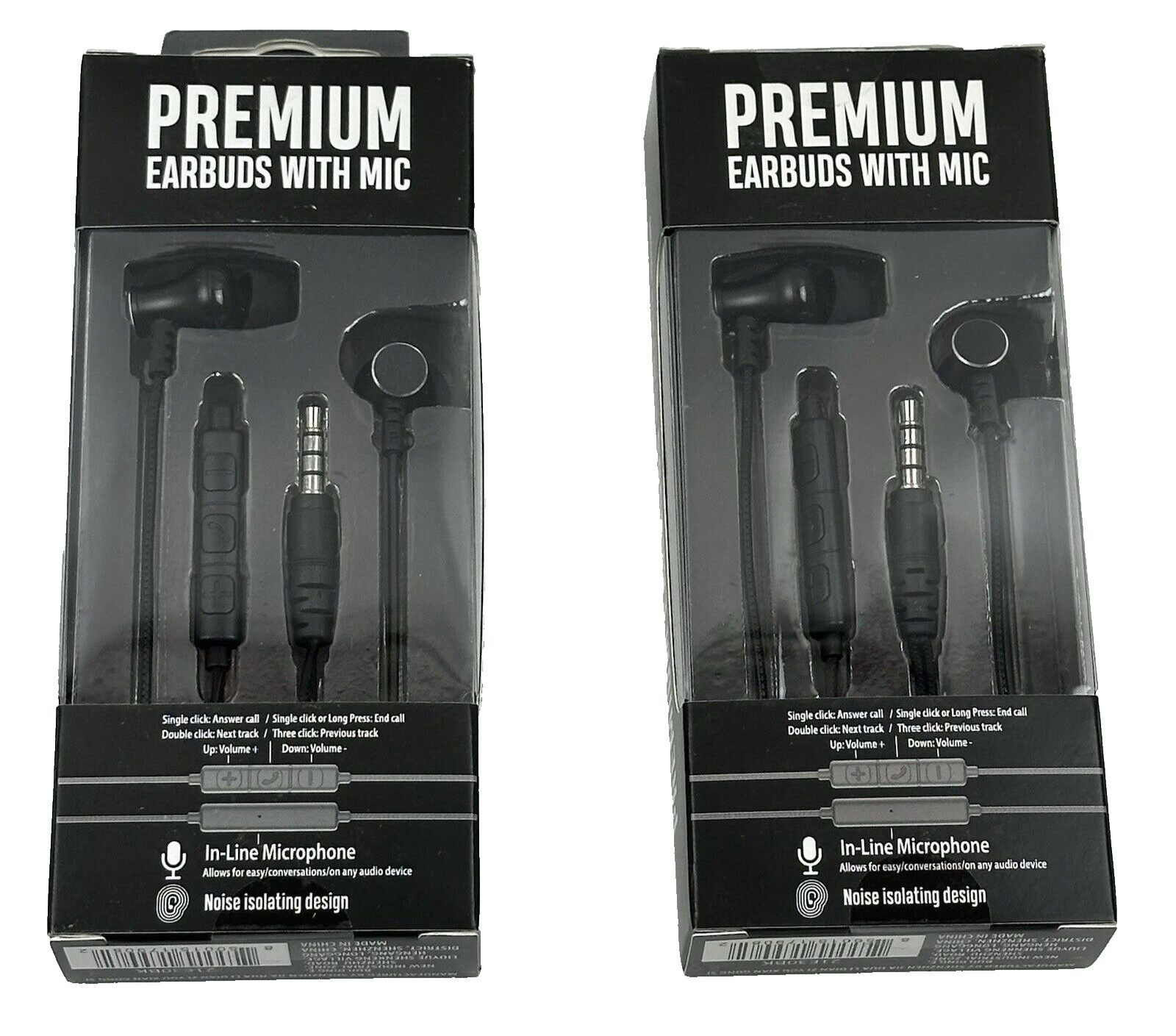 (2) Premium 35mm Wired Earbuds Headphones – Black With In Line Microphone