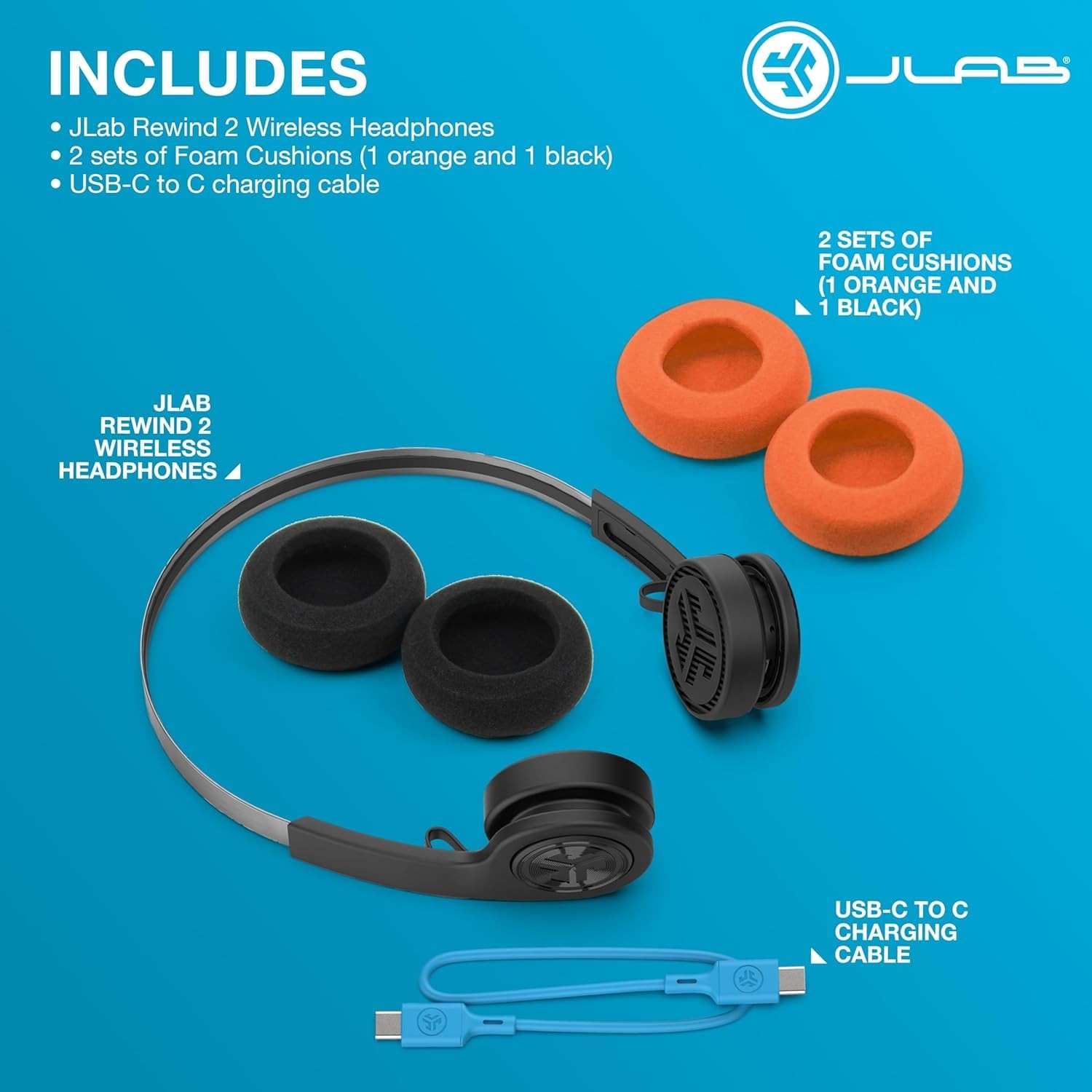 JLab Rewind 2 Wireless Retro Headphones, 20+ Hours Playtime, App Support, Blu…