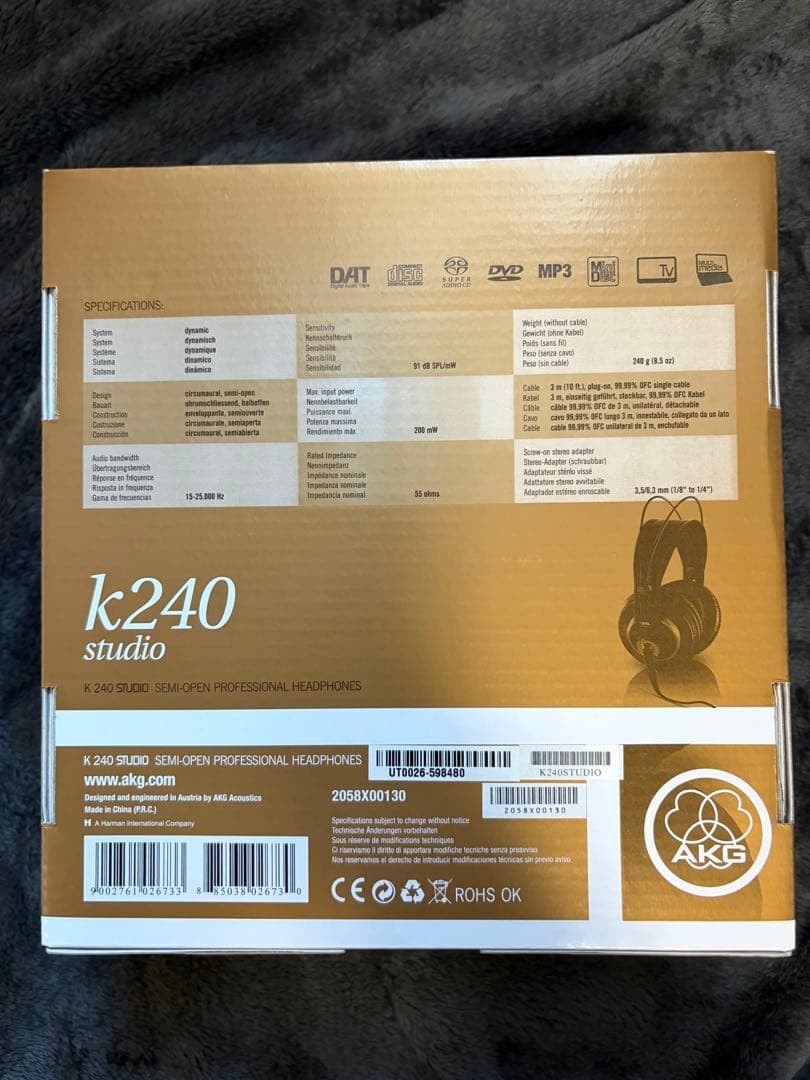 AKG K240 Headphones Black Open Back Semi Open Used Studio Monitor Audio