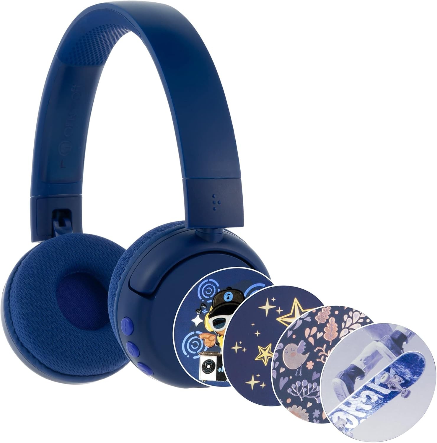 BuddyPhones POP Fun Foldable Bluetooth Wireless Kids Headphones + Mic – Blue