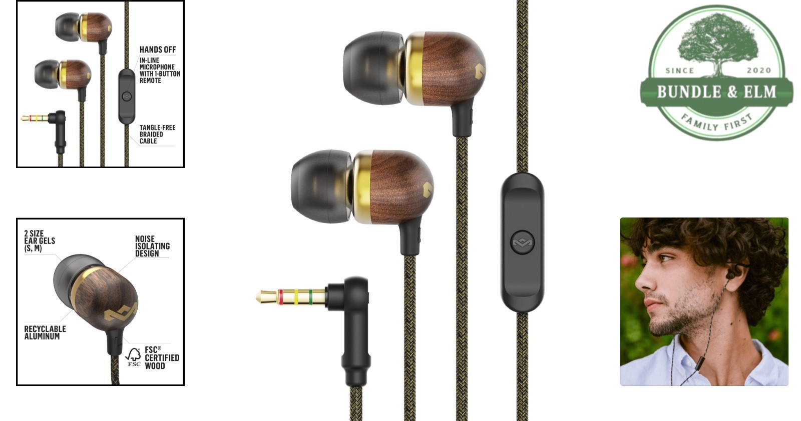 Wired Earphones with Microphone and Noise Isolating Design in Brass Finish