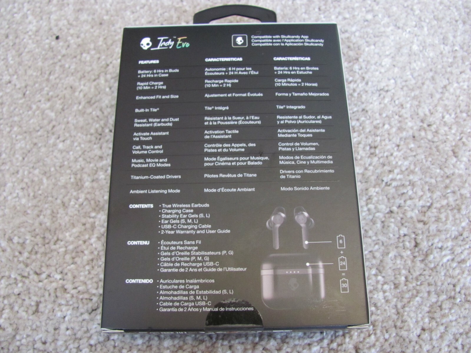 New Skullcandy Indy Evo True Wireless In-Ear Earbuds – True Black (S2IVW-N740)