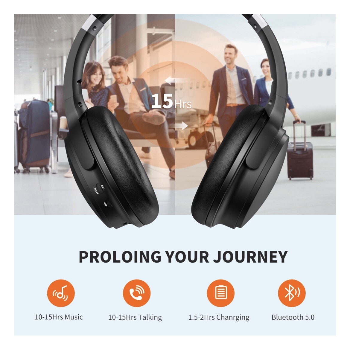 VILINICE Noise Cancelling Headphones, Wireless Bluetooth Over Ear Headphones